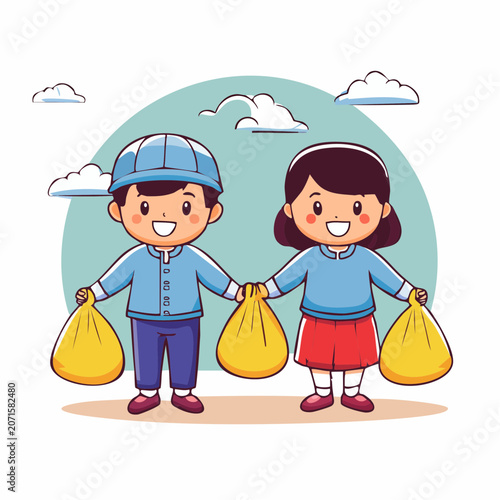 Happy children holding shopping bags