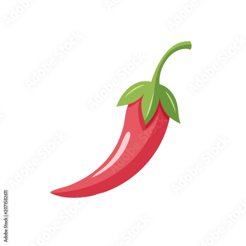 Red chili pepper with green stem and leaf vector illustration