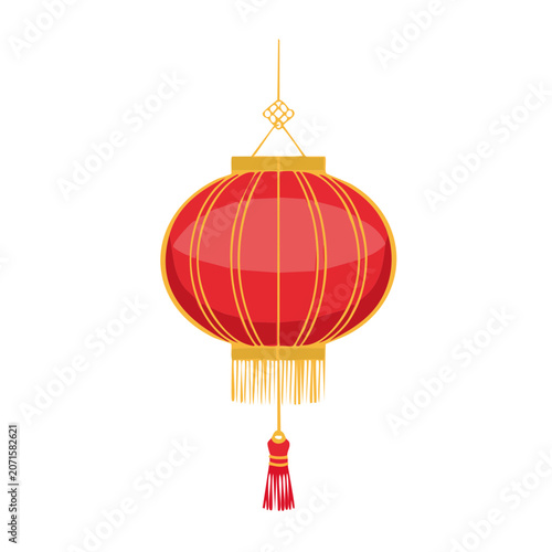 Red Chinese Lantern with Golden Tassel Illustration