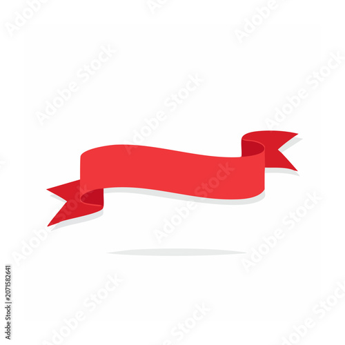 Red ribbon banner with shadow on white background