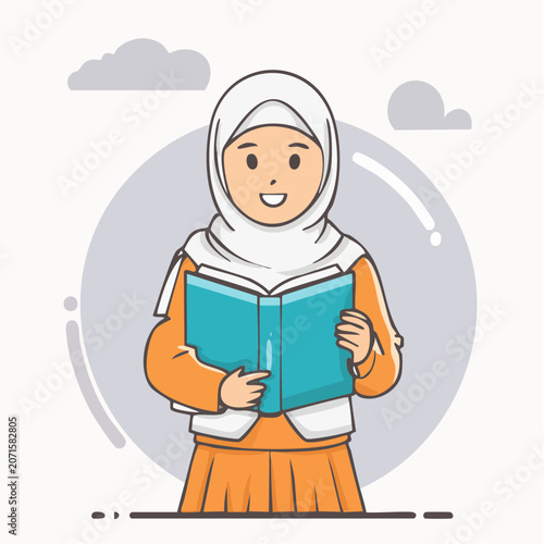 Young girl in hijab reading a book