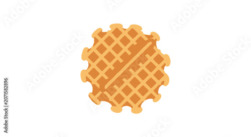 Golden Waffle on White Background.