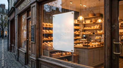 Blank Poster Mockup on Traditional Bakery Window Storefront