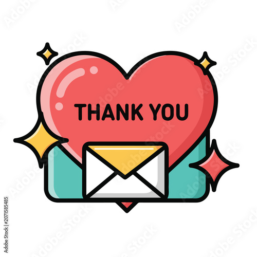 A heart with thank you text and an envelope