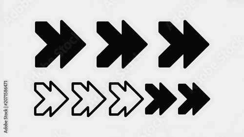 A minimalist graphic design featuring multiple arrows arranged in two rows on a plain background