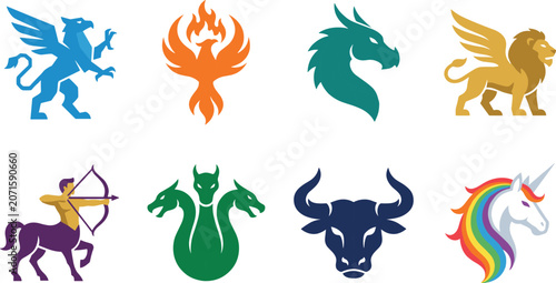 Φωτογραφία Professional collection of mythical creature logo templates for fantasy and crea