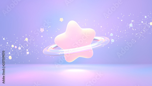 3D render of dreamy star-shaped planet with glowing lights and magical sparkles.