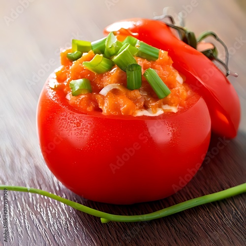 Stuffed tomato with savory filling and herbs