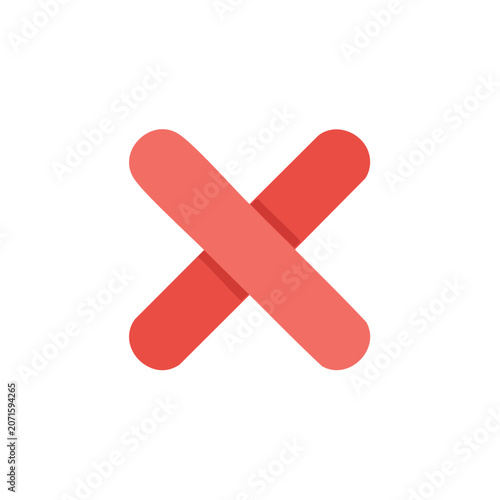 Red flat cross icon on transparent background