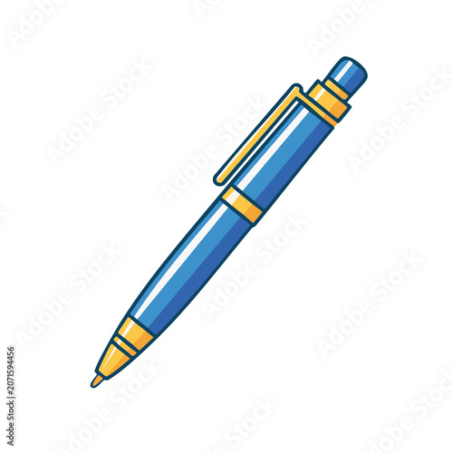Blue and Gold Ballpoint Pen Vector Illustration