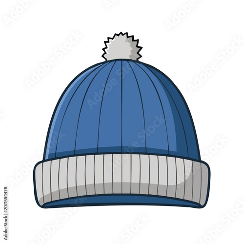 Blue knit winter beanie with pom pom