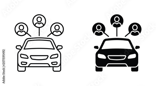Obraz na plátně Car sharing and ride hailing service icon set in solid and outline style