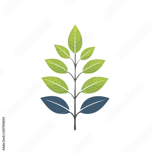 Flat illustration of a leafy branch with green and teal leaves