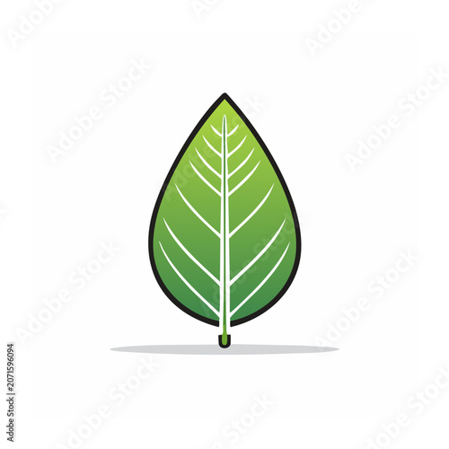 Green Leaf Icon with Veins and Stem