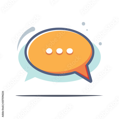 Orange speech bubble with dots, flat vector icon