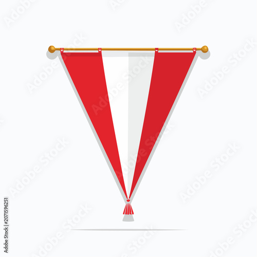 Red and white pennant flag with tassel on white background