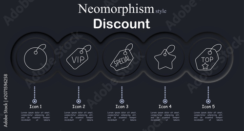 Discount set icon. Line icons with round tag, vip label, special tag, star shaped tag, top badge for pricing promotion identification.