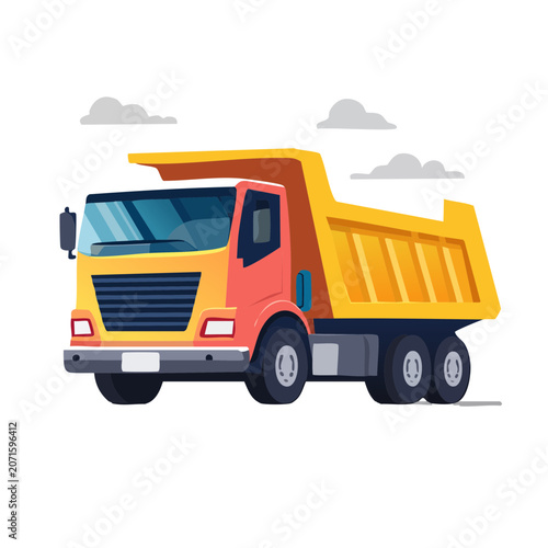 Yellow dump truck flat vector illustration