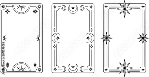 Quadro em tela Set of celestial tarot card frames with moon and star motifs, mystical line art