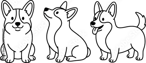 Foto Set of cute corgi dogs in different poses, hand drawn vector illustration of pem