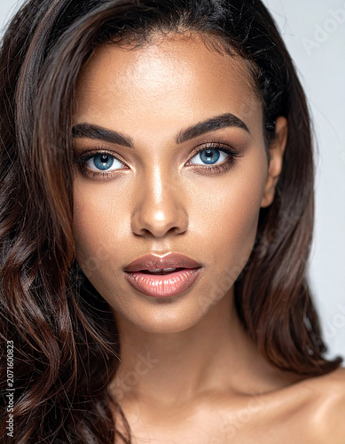 Close up portrait of an attractive blue eyed Ethiopian girl.