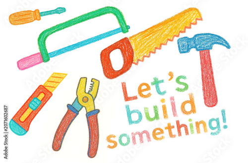 Building, children's games, childhood, toys, colored pencils, watercolor, hand drawing