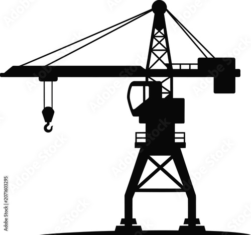 Silhouette vector tower crane icon for heavy construction site design