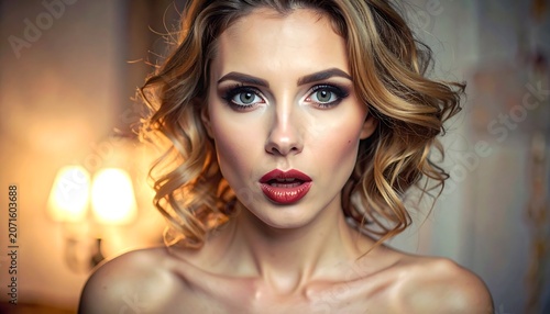 Stunning woman with dramatic makeup and styled hair