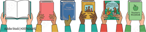 Slika na platnu Vector flat graphic illustration featuring a horizontal lineup of diverse hands