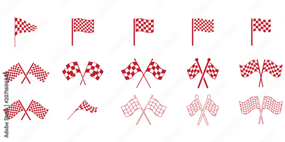 Naklejka premium racing flags and symbols vector checkered start trophy car speed line silhouette black white background graphic design motorsport competition event icon