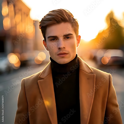 Stylish man in coat at sunset