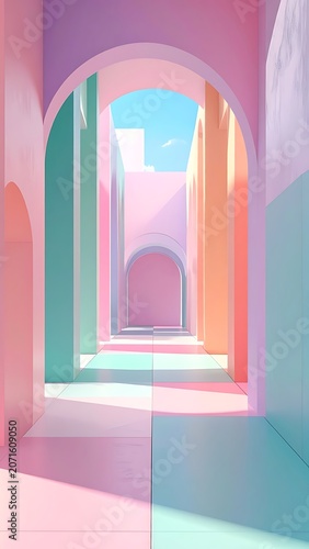 Colorful Archways in Modern Building.