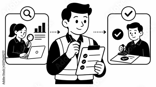 Business professional reviewing documents and data analysis.