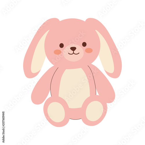 Canvas-taulu Plush pink rabbit toy with long floppy ears and rosy cheeks sitting isolated on