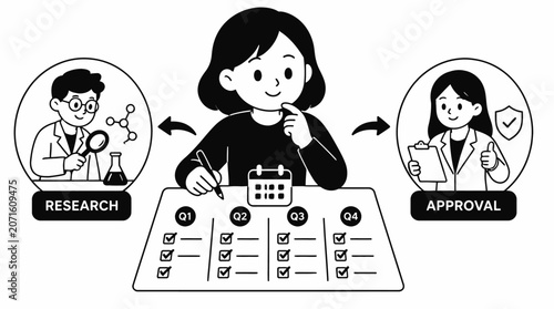 Scientist reviewing research documents for approval process.