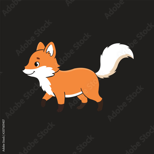 Cartoon Fox Sitting Isolated on Black Background Minimalist Animal Illustration