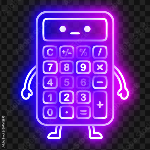 Character mascot neon calculator with a neutral expression calculator character education