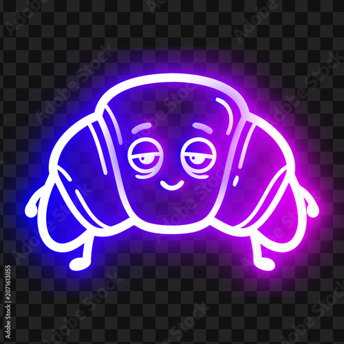 Neon tired croissant character illustration with croissant exhausted character illustration