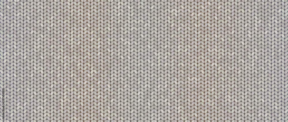 Fototapeta premium Melange knit jersey texture banner with wool heather fabric. Beige seamless pattern with cozy winter cloth loop stitch ornament for warm background.