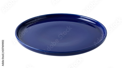 Deep blue ceramic plate isolated on white background.