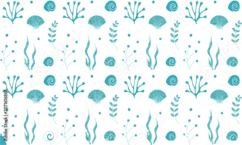 Scandinavian Marine Botanical Repeat Pattern.