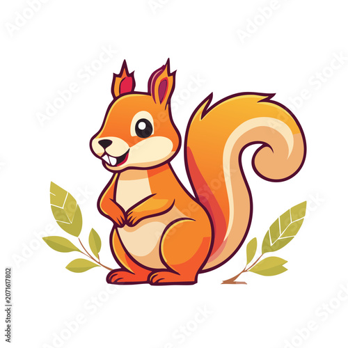 Cute cartoon squirrel with leaves
