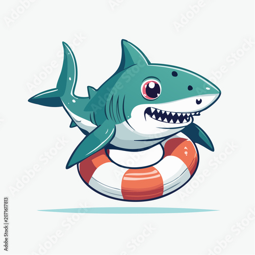 Cute cartoon shark with a lifebuoy