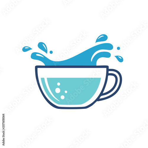 Flat illustration of a cup with splashing water
