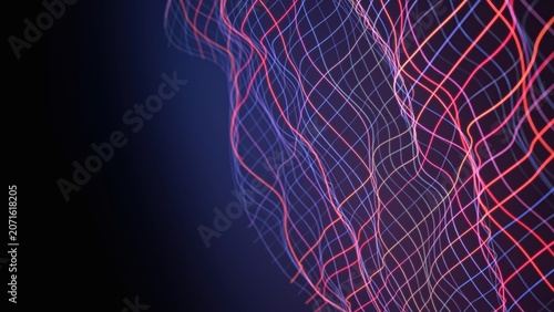 Photos Neon wireframe wave abstract background for tech website with glowing mesh lines