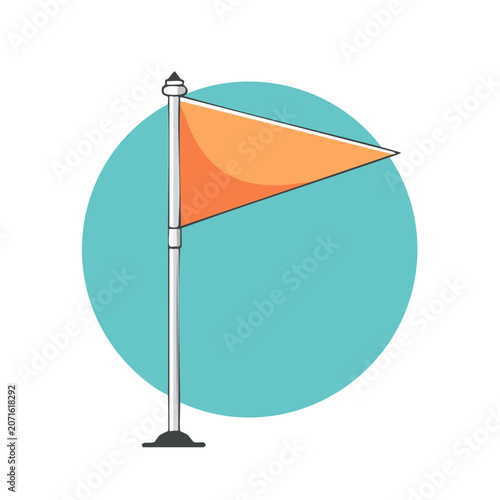 Orange maritime signal flag on pole vector illustration