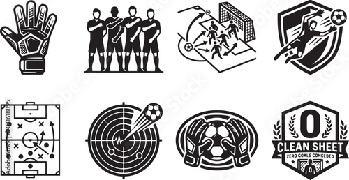 Tableau sur toile Soccer goalkeeper and defensive football tactics icons set