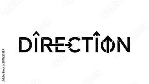 Direction wordmark typography design with integrated arrows for navigation branding and creative logo design