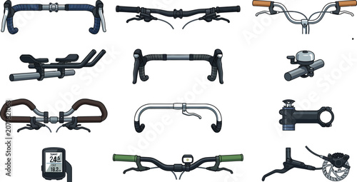 Cuadro en lienzo Comprehensive set of various bicycle handlebars and cycling computer components