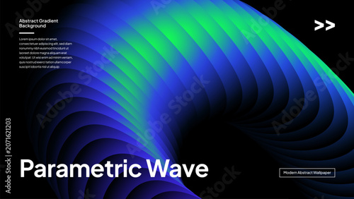 Green Blue Gradient Mesh Background with Futuristic Parametric Ribbon Wave Design